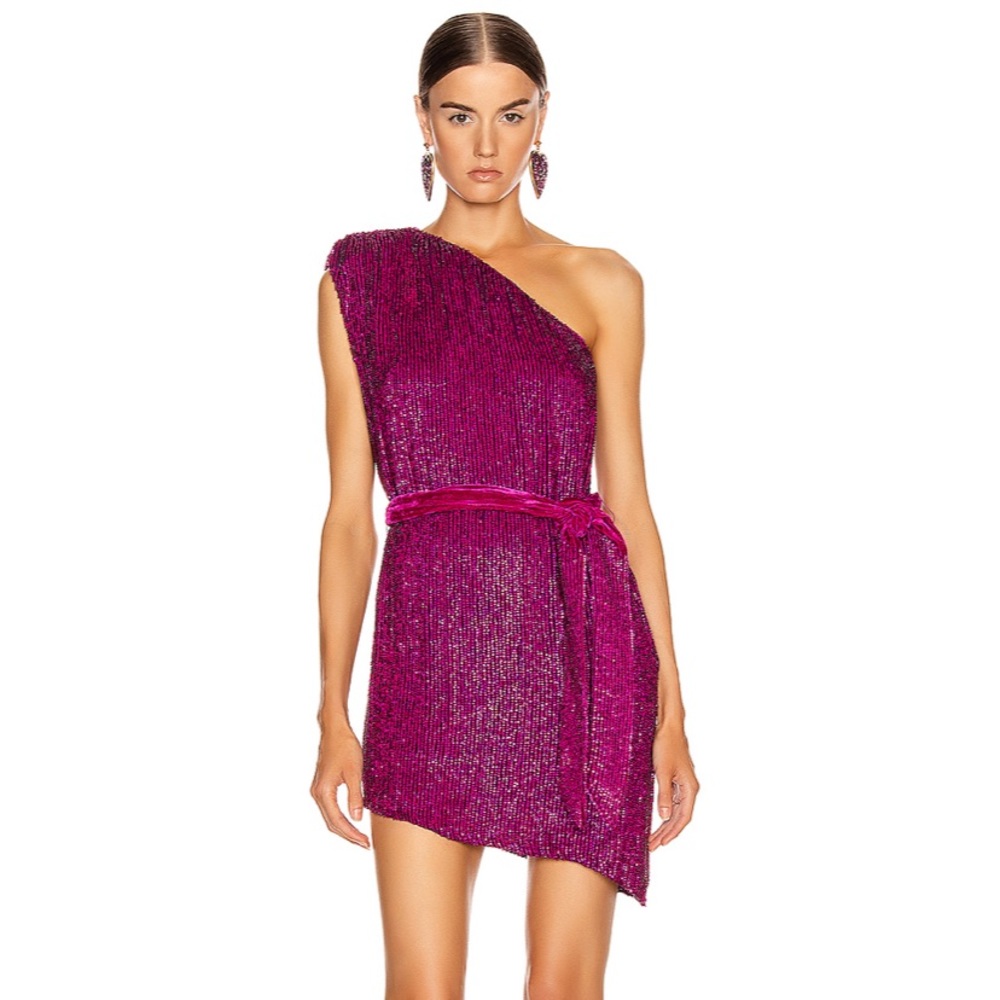 Retrofete Ella One Sleeve Dress in Magenta
